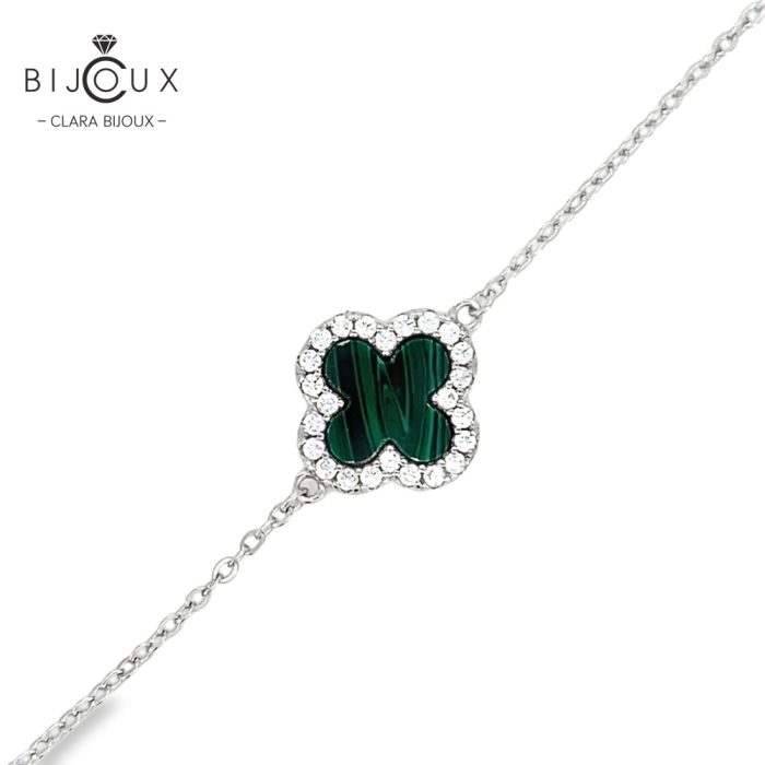 Сребърна гривна с малахит и CZ камъни Clara Bijoux
