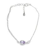 Елегантна гривна от родирано сребро с лилав CZ камък Clara Bijoux
