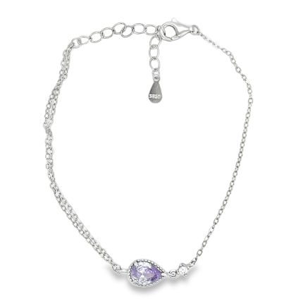 Елегантна гривна от родирано сребро с лилав CZ камък Clara Bijoux