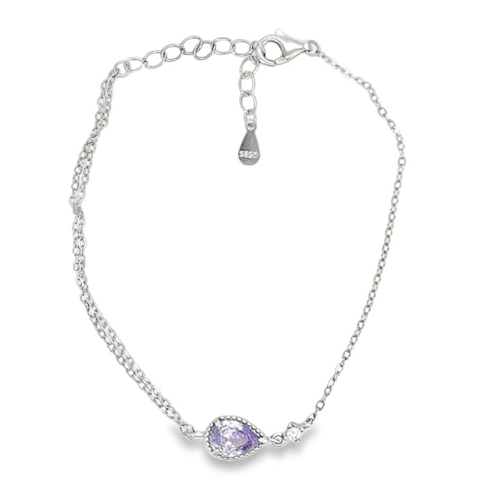 Елегантна гривна от родирано сребро с лилав CZ камък Clara Bijoux