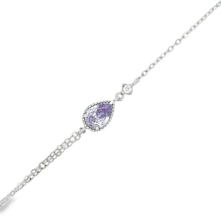 Сребърна гривна с лилав камък и двойна верижка Clara Bijoux