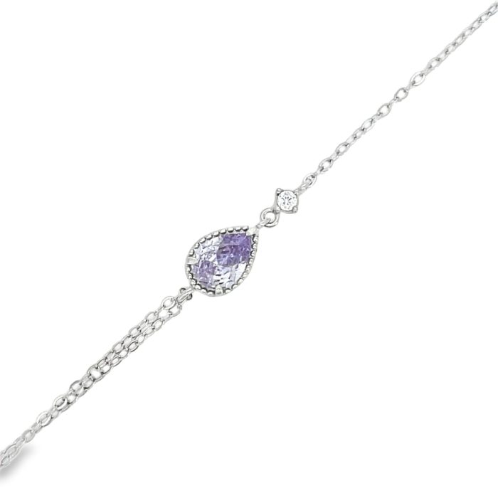 Сребърна гривна с лилав камък и двойна верижка Clara Bijoux