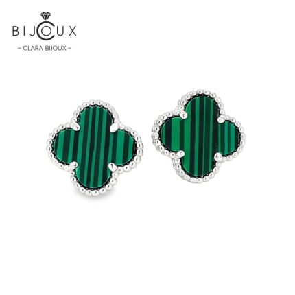 Елегантни обеци от родирано сребро с малахит Clara Bijoux