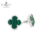 Сребърни обеци с детелинки от малахит Clara Bijoux