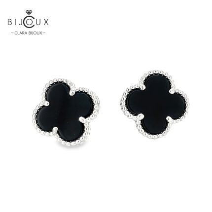 Елегантни обеци от родирано сребро с черен ахат Clara Bijoux