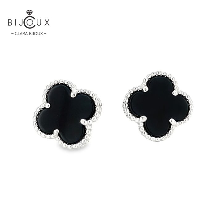 Елегантни обеци от родирано сребро с черен ахат Clara Bijoux