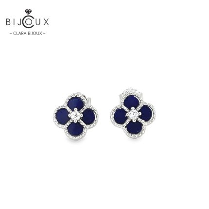 Сребърни обеци детелинки с пиетерсит и бели камъни Clara Bijoux