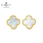 Сребърни обеци детелинки с бял седеф и жълта позлатка Clara Bijoux