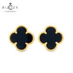 Елегантни сребърни обеци детелинки с черен ахат и позлатка Clara Bijoux