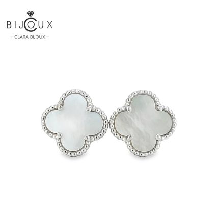 Родирани обеци детелинки с бял седеф Clara Bijoux