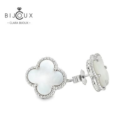Нежни обеци с бял седеф във форма на детелинки Clara Bijoux