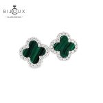 Родирани обеци с малахит и бели камъни CZ Clara Bijoux