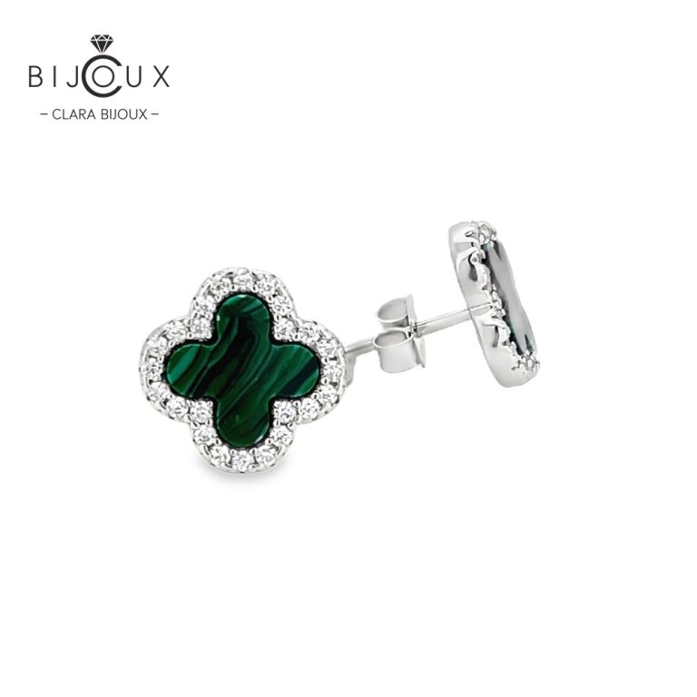 Елегантни обеци с малахит във форма на детелинки Clara Bijoux