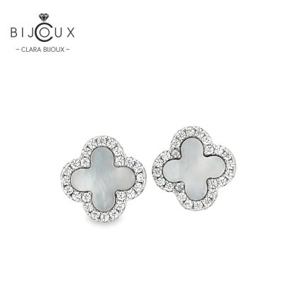 Родирани обеци детелинки с бял седеф Clara Bijoux