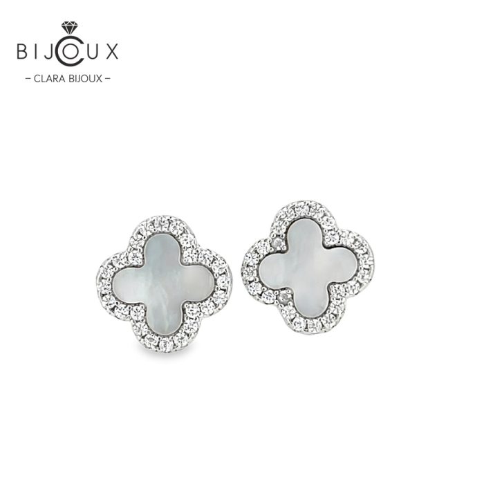 Родирани обеци детелинки с бял седеф Clara Bijoux