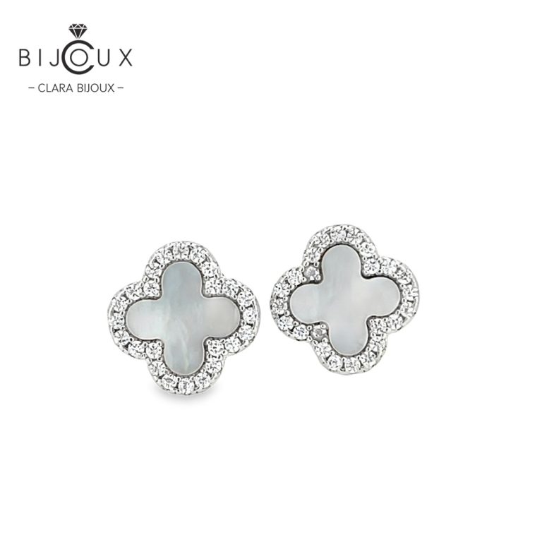 Родирани обеци детелинки с бял седеф Clara Bijoux