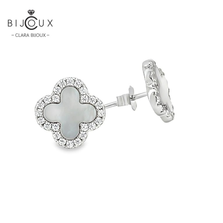 Елегантни обеци с бял седеф и бели камъни Clara Bijoux