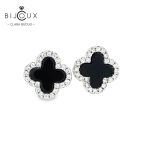 Родирани обеци детелинки с черен ахат Clara Bijoux