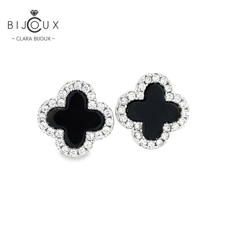 Родирани обеци детелинки с черен ахат Clara Bijoux