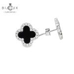 Елегантни обеци с черен ахат и бели камъни Clara Bijoux