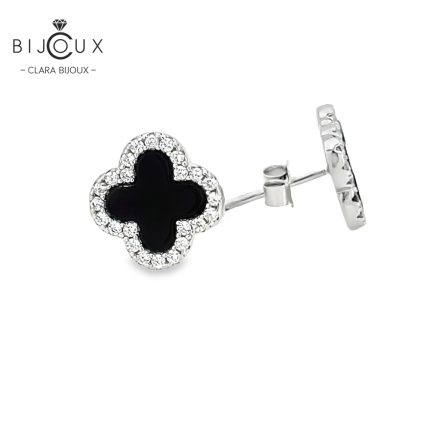 Елегантни обеци с черен ахат и бели камъни Clara Bijoux