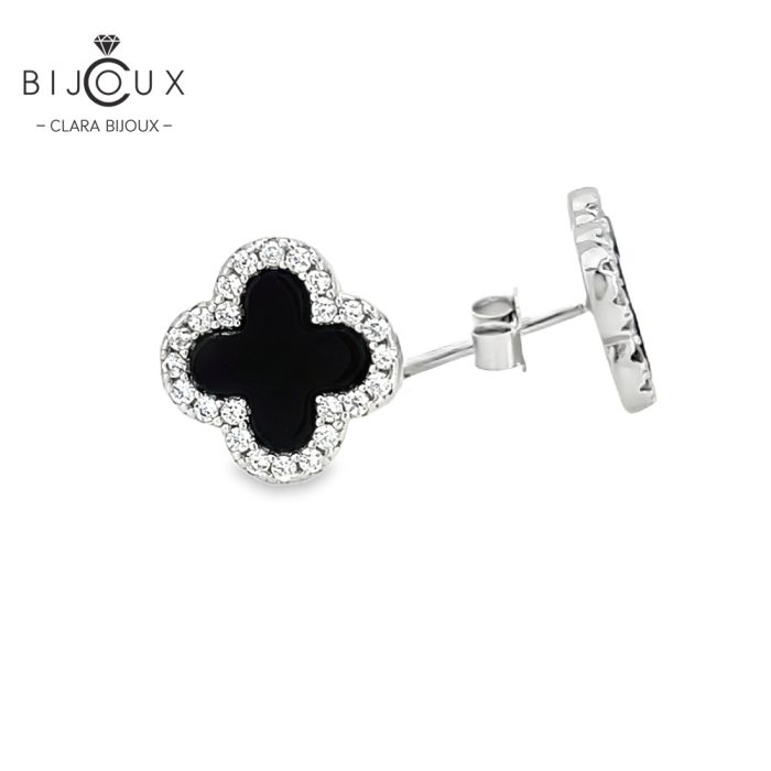 Елегантни обеци с черен ахат и бели камъни Clara Bijoux