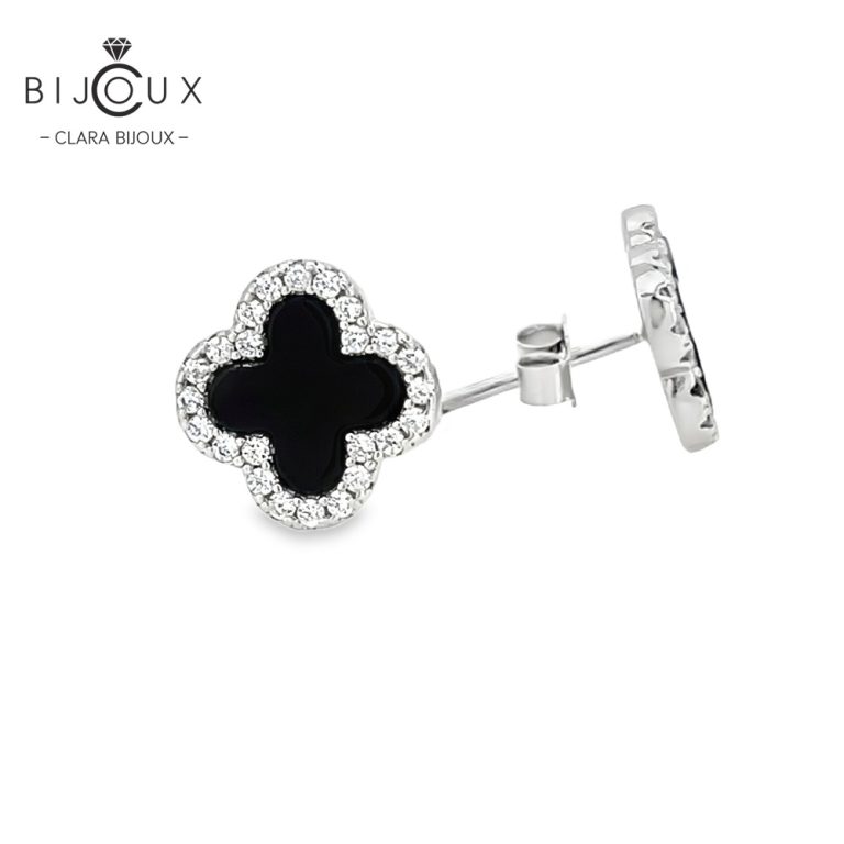 Елегантни обеци с черен ахат и бели камъни Clara Bijoux