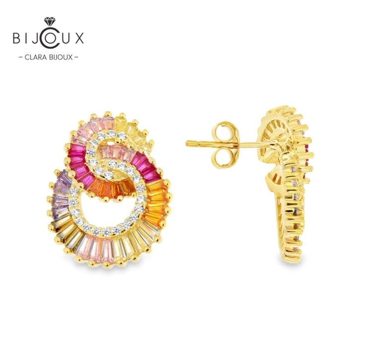 Сребърни позлатени обеци с цветни камъни Clara Bijoux