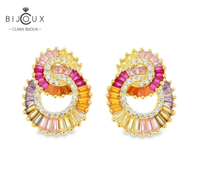 Луксозни позлатени обеци с цветни камъни Clara Bijoux