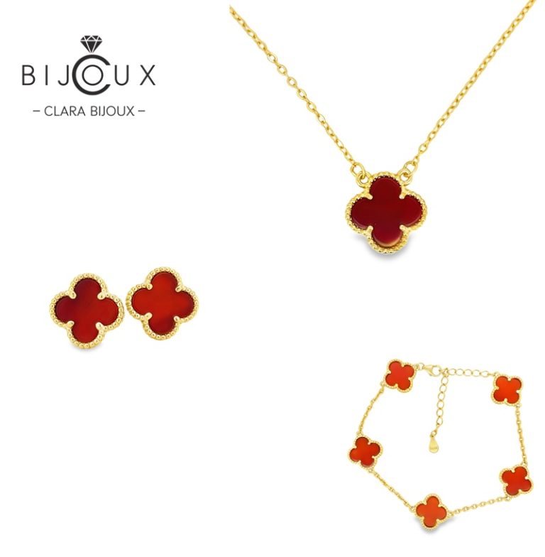 Комплект Clara Bijoux с червен ахат и жълта позлатка