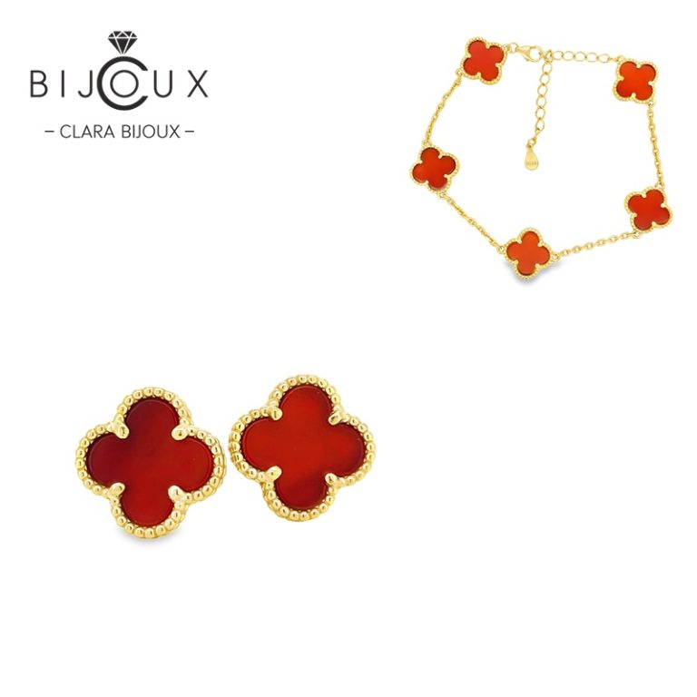 Комплект Clara Bijoux с червен ахат и жълта позлатка
