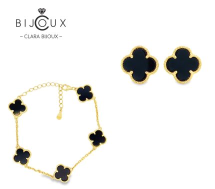 Позлатен комплект Clara Bijoux с черен ахат