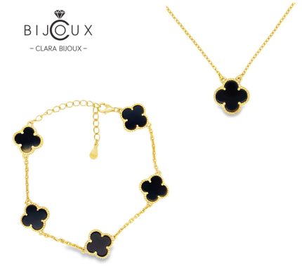Елегантен комплект Clara Bijoux с черен ахат – колие и гривна