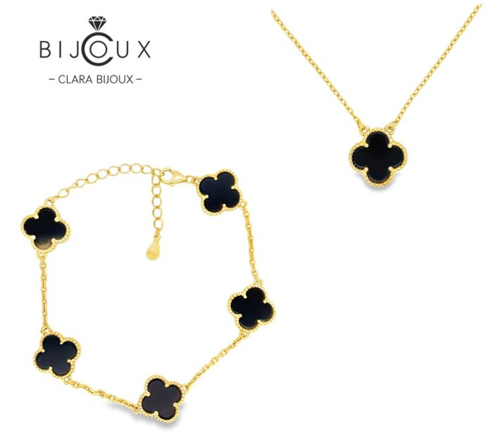 Елегантен комплект Clara Bijoux с черен ахат – колие и гривна