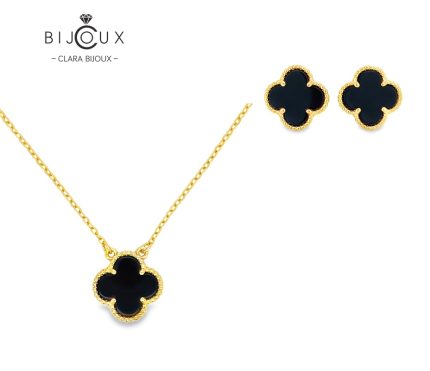 Дамски комплект Clara Bijoux с черен ахат – колие и обеци