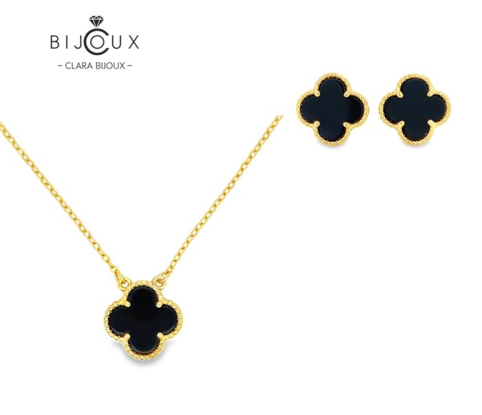 Дамски комплект Clara Bijoux с черен ахат – колие и обеци