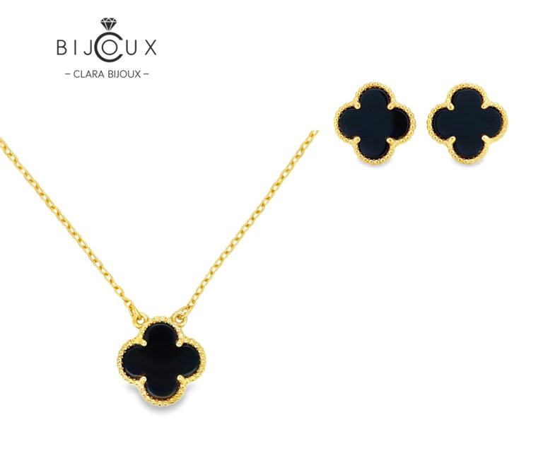 Дамски комплект Clara Bijoux с черен ахат – колие и обеци