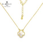 Сребърно колие с жълта позлатка и седефена детелинка Clara Bijoux