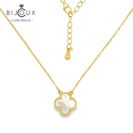 Сребърно колие с жълта позлатка и седефена детелинка Clara Bijoux