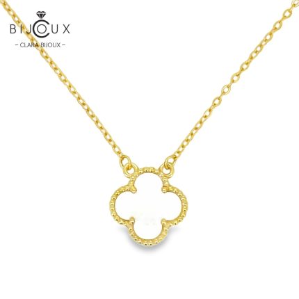 Сребърно колие с детелинка от бял седеф и жълта позлатка Clara Bijoux