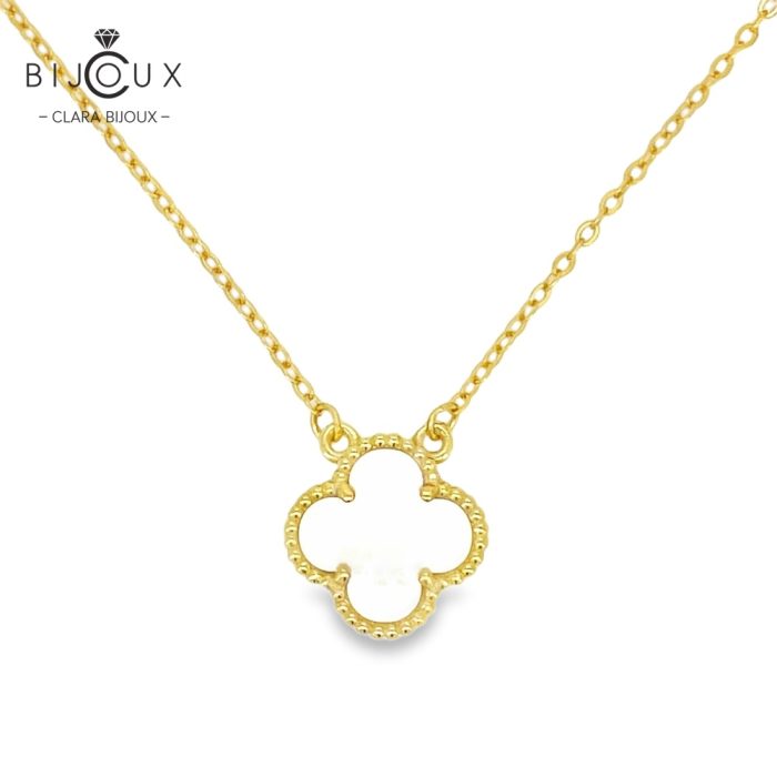 Сребърно колие с детелинка от бял седеф и жълта позлатка Clara Bijoux