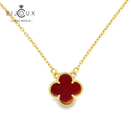 Сребърно колие с жълта позлатка и червен ахат детелинка Clara Bijoux