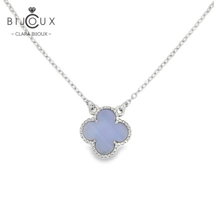 Сребърно колие с виолетов халцедон детелинка Clara Bijoux