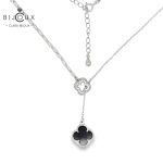 Елегантно родирано сребърно колие с черен ахат и бели CZ камъни Clara Bijoux