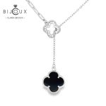 Сребърно колие с черен ахат и детелинка Clara Bijoux – луксозен френски дизайн