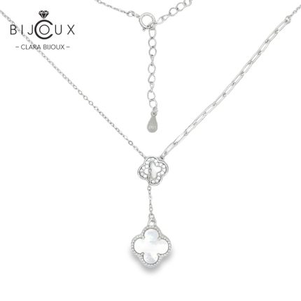 Родирано сребърно колие с бял седеф и бели CZ камъни Clara Bijoux