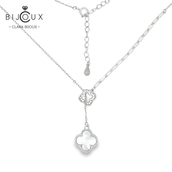 Родирано сребърно колие с бял седеф и бели CZ камъни Clara Bijoux