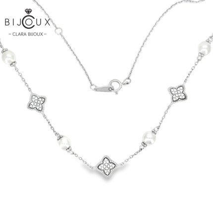 Сребърно колие с перли и детелинки Clara Bijoux – елегантен френски дизайн