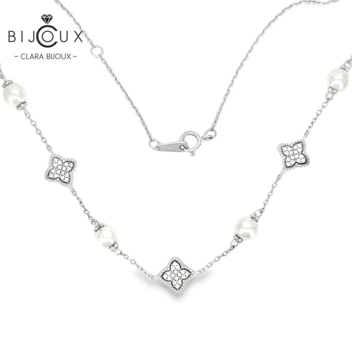 Сребърно колие с перли и детелинки Clara Bijoux – елегантен френски дизайн