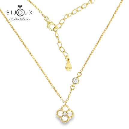 Позлатено сребърно колие с бял седеф и CZ камък Clara Bijoux